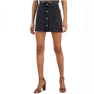 NWT Washed Black Denim Faux Button Front Mini Skirt Size S Small Zipper Back